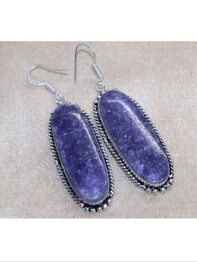 Lepidolite Gemstone 925 Sterling Silver Handmade Dop Dangle Earrings